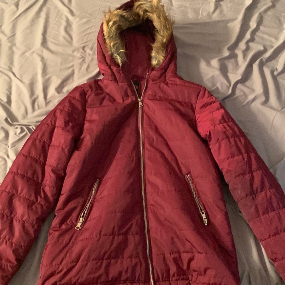 Ambiance Outerwear Coat with Faux Fur Hood, Size L never worn